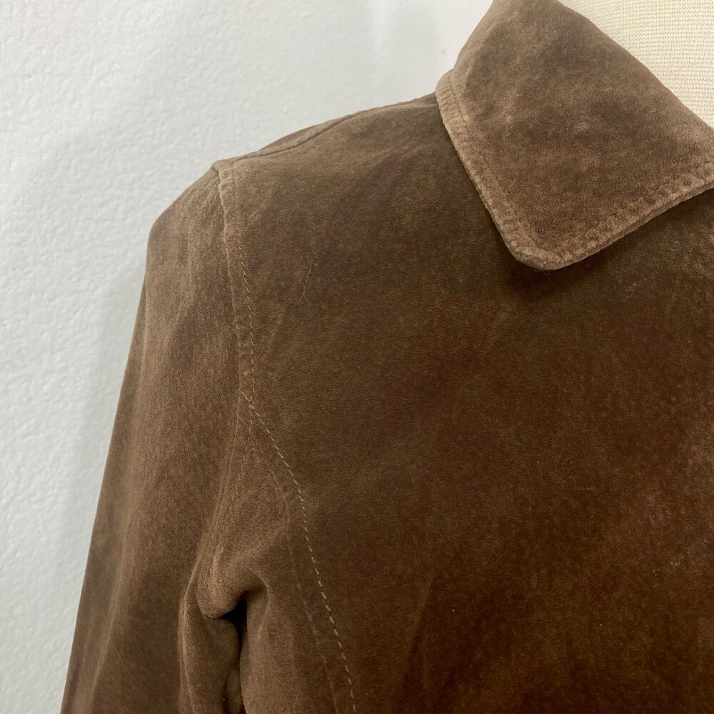 Vintage Eddie Bauer Seattle Suede Brown Jacket SM Washable Button Front Pocket - Picture 5 of 16